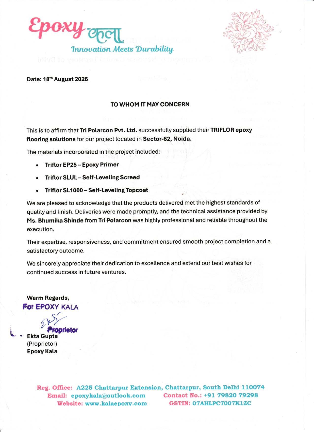 Appreciation Letter a266